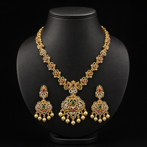 Antique Short Necklace with Ruby & Emerald Stones