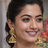 Royal Peacock Design Multi-Stone Jhumka Earrings