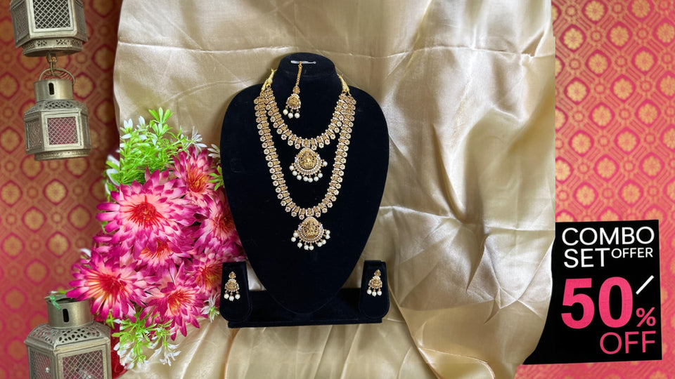 Elegant Combo Set – Necklace, Earrings & Maang Tikka | Gallery Collection