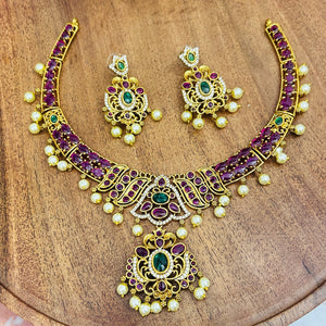 Elegant Pink Stone Kante Necklace – Traditional & Modern Fusion