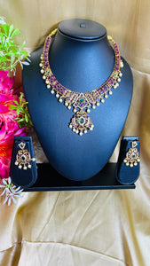 Elegant Pink Stone Kante Necklace – Traditional & Modern Fusion