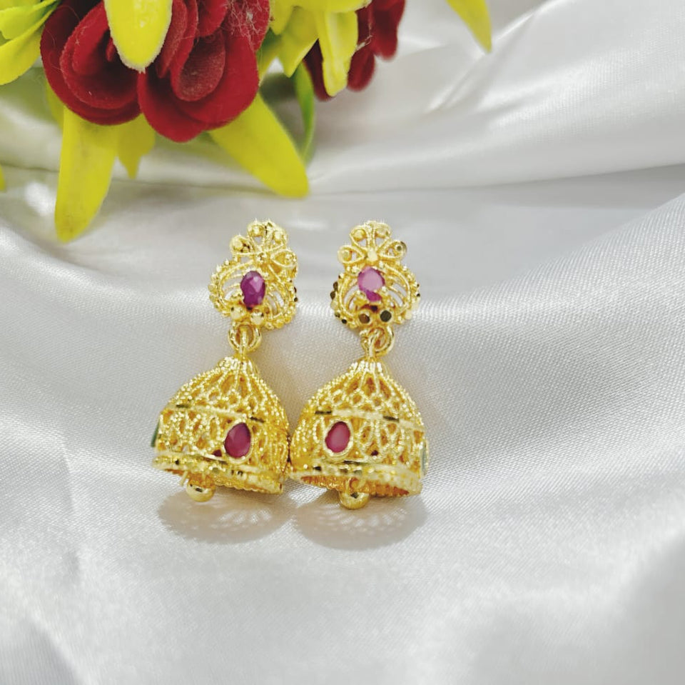Gold Plated Jumkis with Ruby Stones