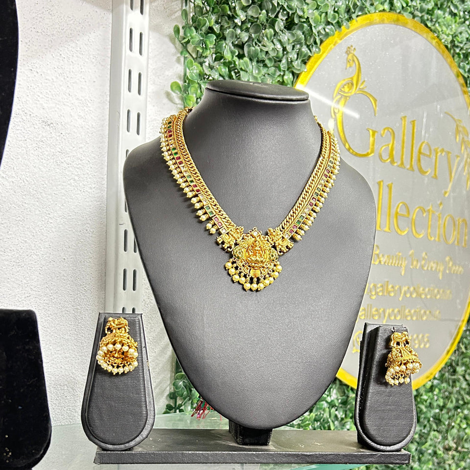 Lakshmi Peacock Short Haram with Jhumkas – One Gram Gold Polish