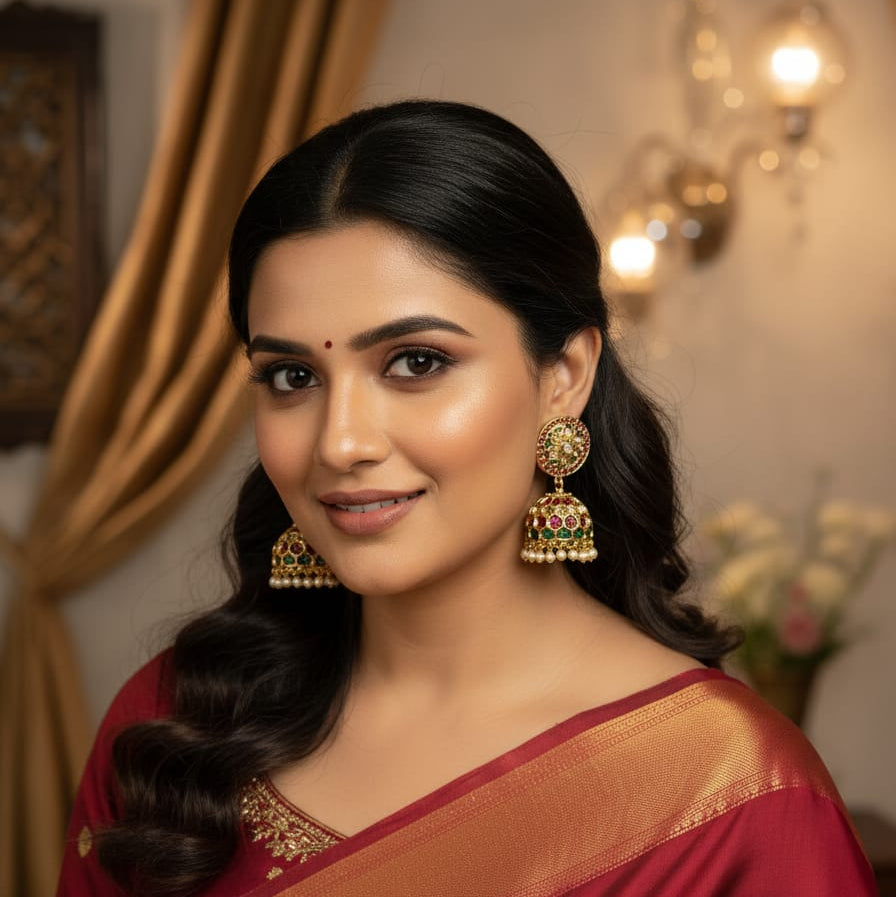 Navratna Inspired Bridal Jhumkas