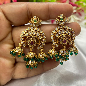 Traditional 3 Butta Stone Jhumkas 💛