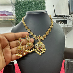 Antique Short Necklace with Ruby & Emerald Stones