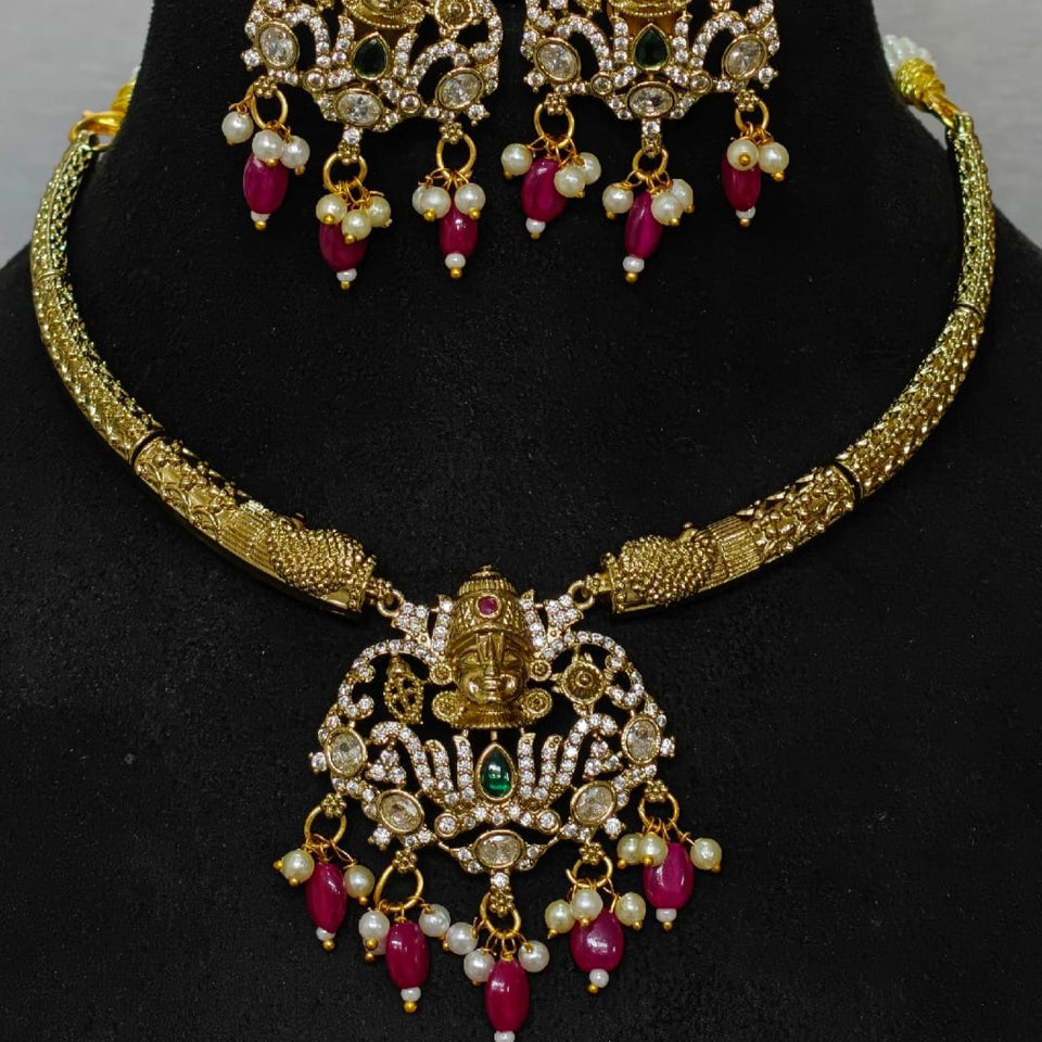 Gold Plated Lord Venkateshwara Necklace Set
